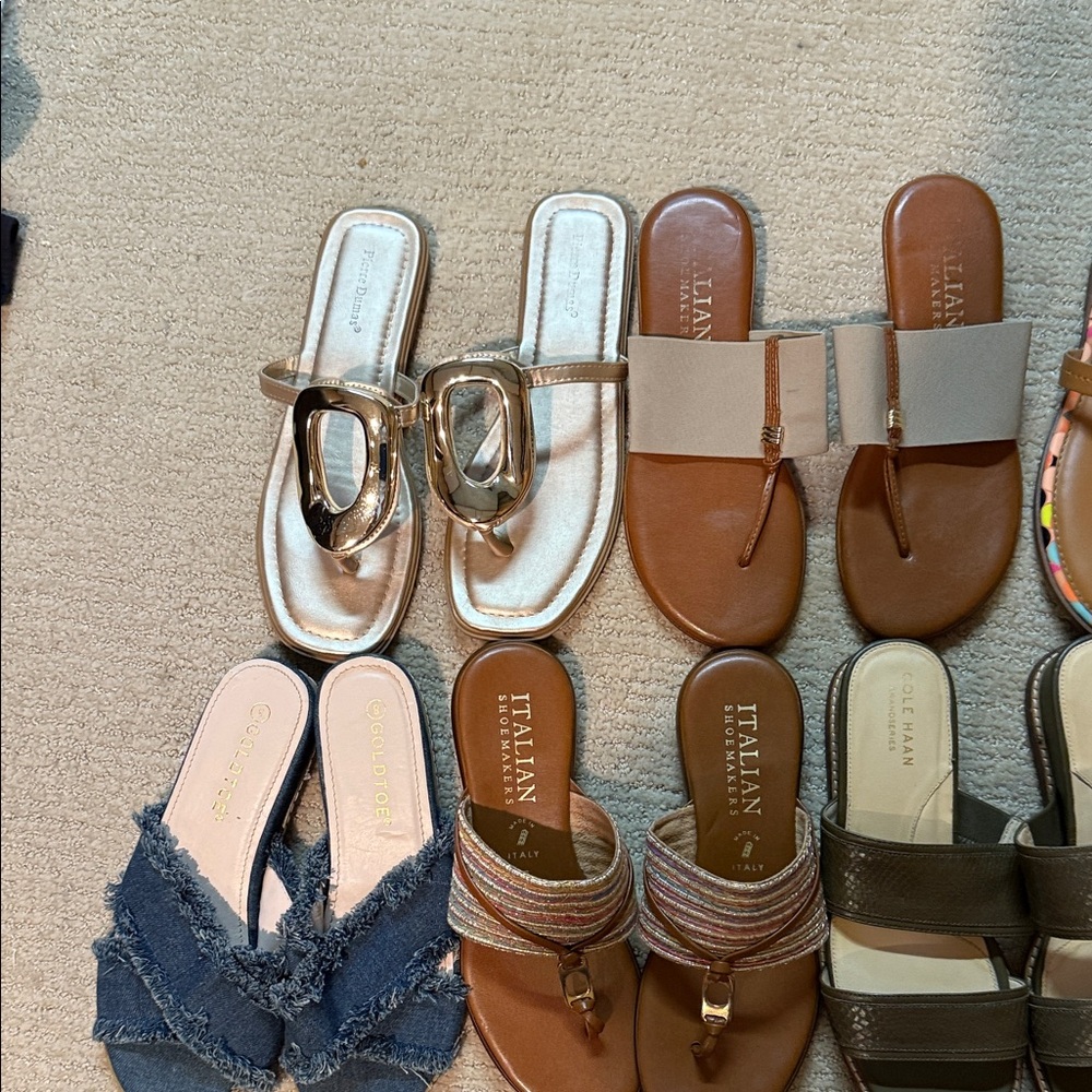 13  Sandals in Gold, Brown, and Denim black silver blue red ,,,like new!!! - Picture 2 of 11